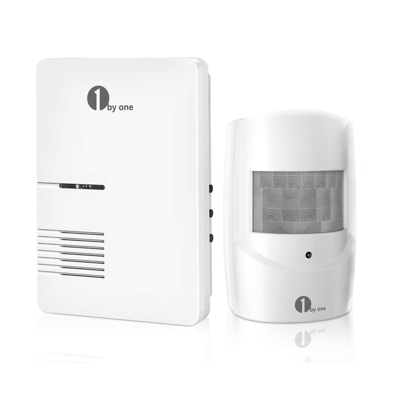 Driveway Alarm, 1byone Home Security Alert System with 36 Melodies, 1 Plug-in Receiver and 1 Weatherproof PIR Motion Detector, 1000ft Wireless Transmission Range and 24ft PIR Detection Range One Receiver One Sensor