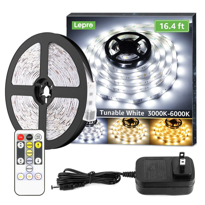 Lepro LED Strip Light, 3000K-6000K Tunable White, 16.4ft Dimmable Bright LED Tape Lights, 300 LEDs 2835, Strong 3M Adhesive, Suitable for Home, Kitchen, Under Cabinet, Bedroom 16.4 ft