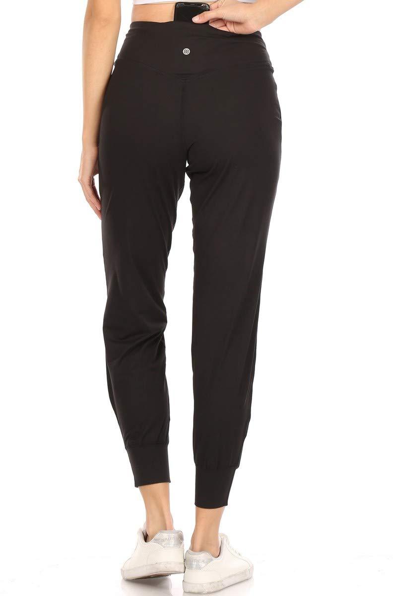 Leggings Depot Women's Printed Solid Activewear Jogger Track Cuff Sweatpants Activeflex Slim-fit Jogger-black Small