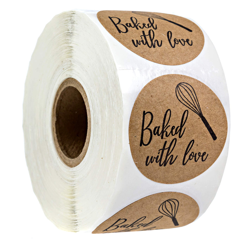 Baked with Love Kraft Label with Whisk / 500 Brown Kraft Stickers / Baked Goods1.5" Label