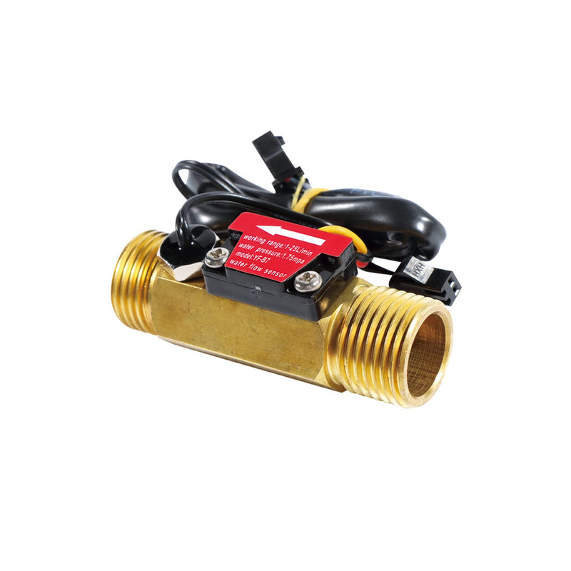 GREDIA G1/2" Male Thread Water Flow Sensor Brass Switch Hall Effect Liquid Flowmeter Fluidmeter Counter BSP with Temperature Sensor 1-25L/Min（66mm in Total Length） G1/2" 66mm with temperature sensor
