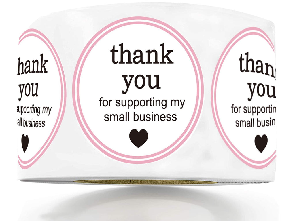 1.5" Round Thank You for Supporting My Small Business Sticker Labels with Hearts - Waterproof Printed Pink/White Small Business Thank You Stickers 500 Thank You Labels Per Roll White 1.5Inch