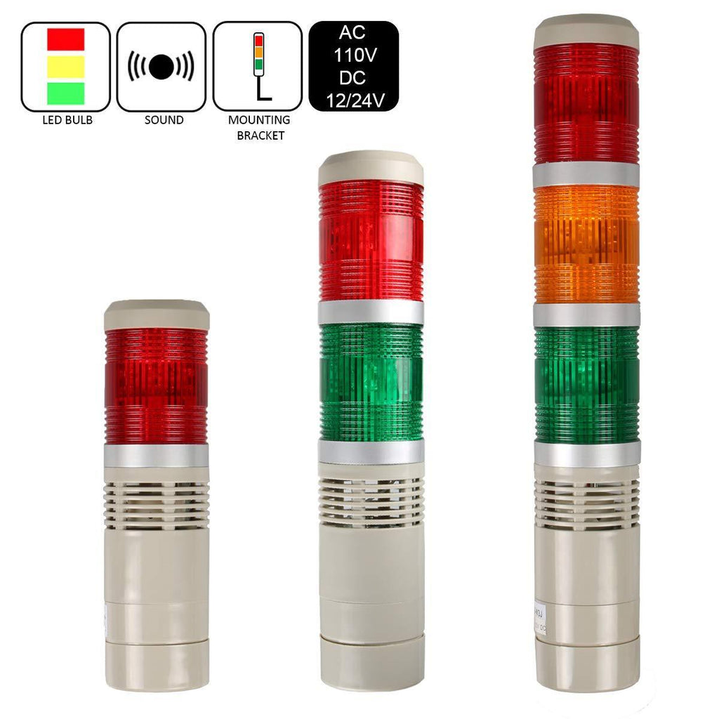 LUBAN Industrial Signal Light Tower, Column LED Alarm Tower Lamp Light Flash Indicator, 3-Layer Stack LED Warning Light with Buzzer for Safety (110V/Sound/Steady ON Light) 3LAYER-110V-SOUND