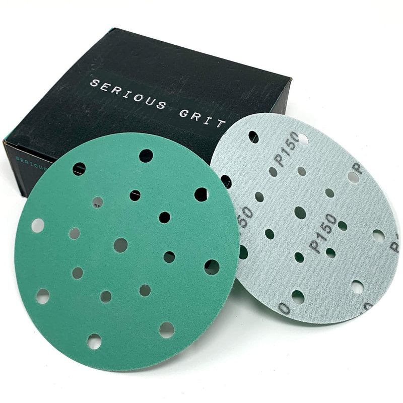 Serious Grit 6-Inch 17-Hole, 150 Grit Sanding Discs - Premium Hook and Loop Heavy Duty Sandpaper for Random Orbital Sanders - 50 PACK BOX
