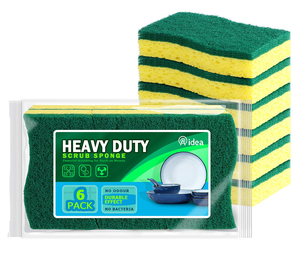 AIDEA Heavy Duty Scrub Sponge-12 Count, Heavy Duty Cellulose Sponge, Cleans Fast Without Scratching, Cleaning Power for Everyday Jobs for Dishes, Pots, Pans 12 Count (Pack of 1)