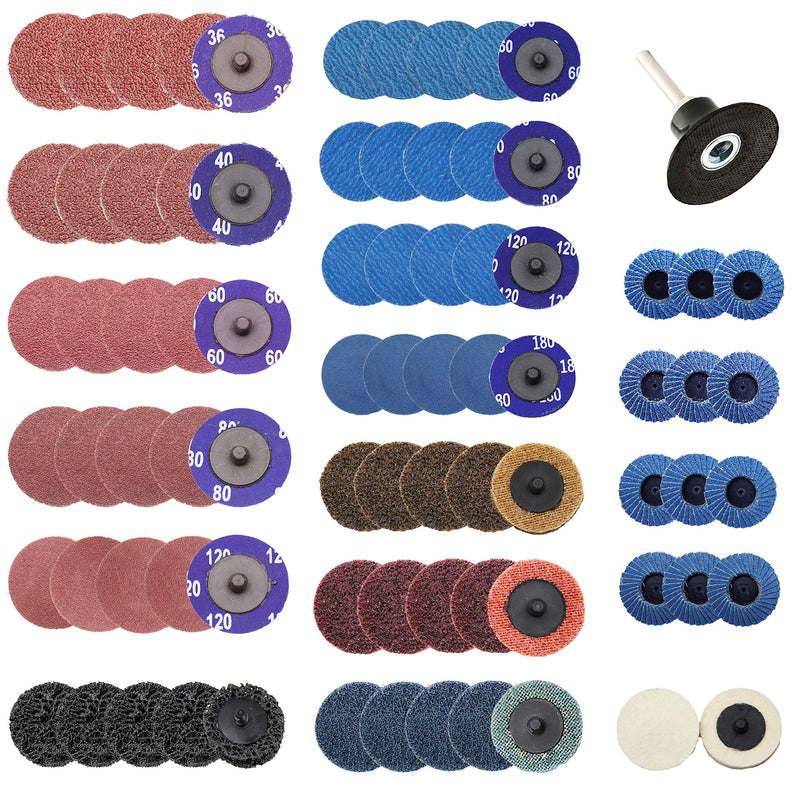 COSPOF 80 Pcs 2 Inch Sanding Disc Set,Quick Change Disc Combination,1/4 Inch Pad Holder Fits Various Grinder.Widely Used for Surface Conditioning,Striping,Polishing,Finishing and Rust Paint Removal.