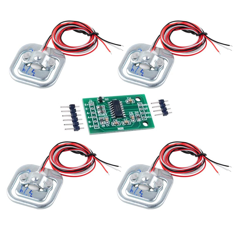 DIYmalls 4pcs Load Cell 50kg Half Bridge Strain Gauge Human Body Digital Scale Weight Sensor + 1pc HX711 Amplifier AD Module for Arduino Raspberry Pi