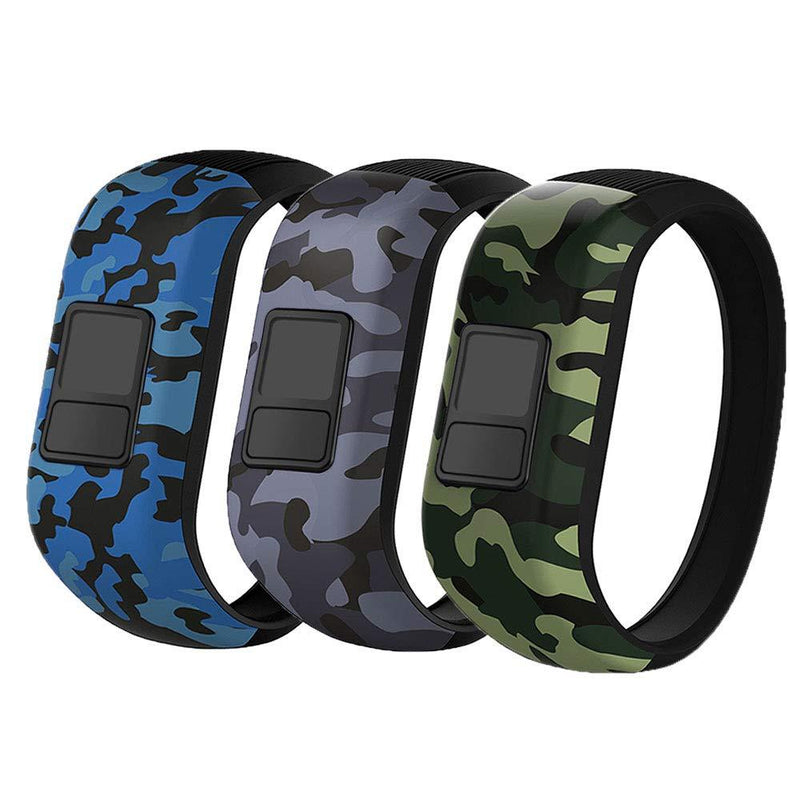 iBREK for Garmin Vivofit jr/jr 2/3 Bands, Silicone Stretchy Replacement Watch Bands for Kids Boys Girls Small Large(No Tracker)-Small,3 Pack:Blue&Green&Gray Camo 3 Pack:Blue&Green&Gray Camo