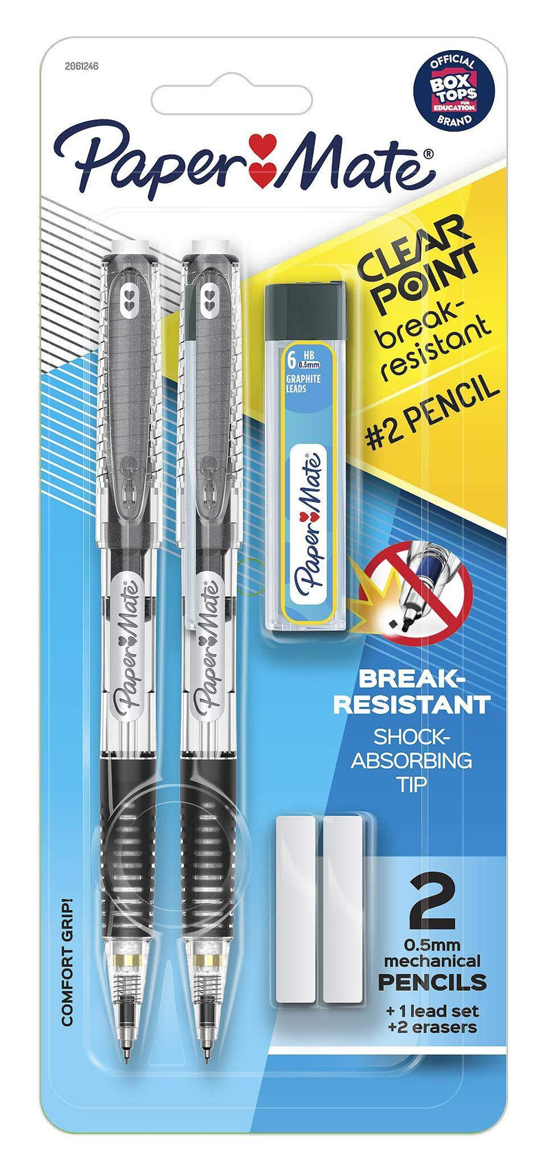 Paper Mate Clearpoint Break-Resistant Mechanical Pencils, HB #2 Lead (0.5mm), 2 Pencils (Black), 1 Lead Refill Set, 2 Erasers Black