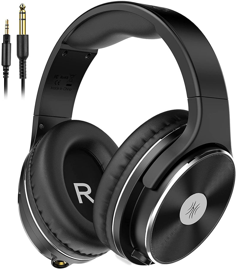 OneOdio Wired Headphones - Over Ear Headphones with Noise Isolation Dual Jack Professional Studio Monitor & Mixing Recording Headphones for Guitar Amp Drum Keyboard Podcast PC Computer Black