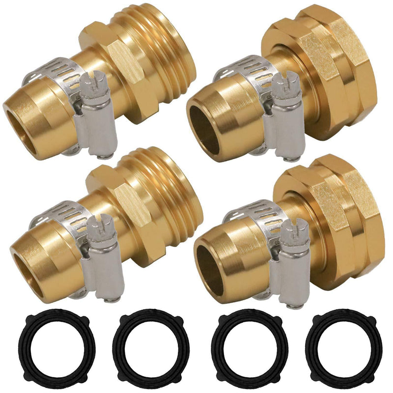 Hourleey Garden Hose Repair Connector with Clamps, Fit for 3/4" or 5/8" Garden Hose Fitting, 2 Set 2-Set