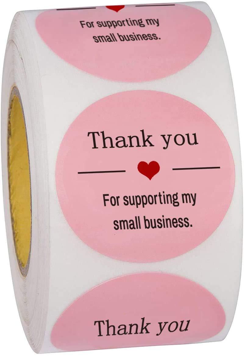 Thank You for Supporting My Small Business Stickers-Round 1,5 inches Pink Thank You Stickers Roll Labels|Used for Business,Online Sellers,Boutiques, Small Shops (500pcs)