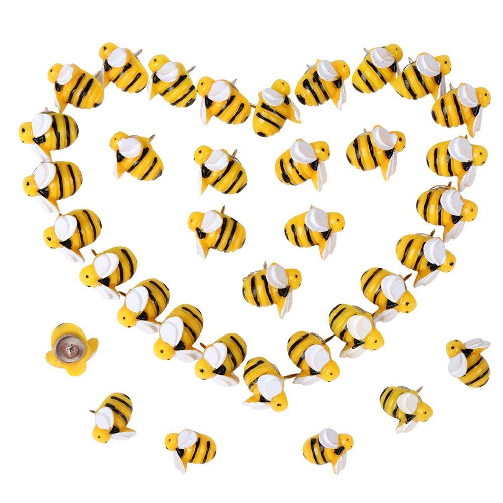 DIYASY 30 Pcs Decorative Bee Thumb Tacks,Cute Bee Push Pins Plastic Head Steel Drawing Pins for Corkboard,Photos Wall, Bulletin Board.