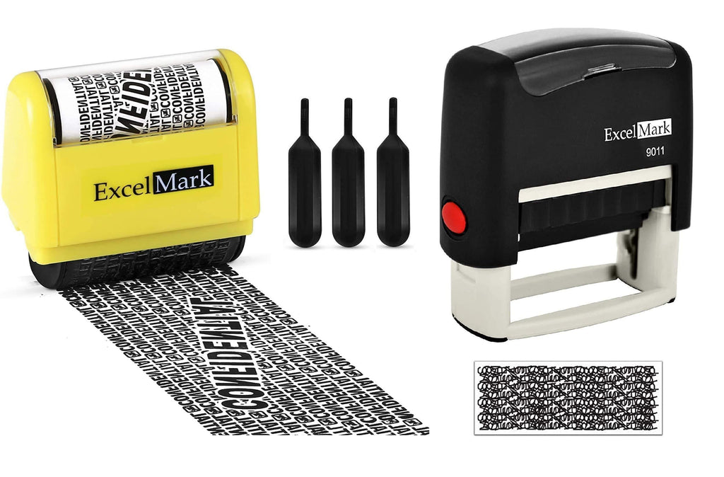 ExcelMark Rolling Identity Theft Guard Stamp (Roller Stamp, Refill Ink, and Self-Inking Stamp)