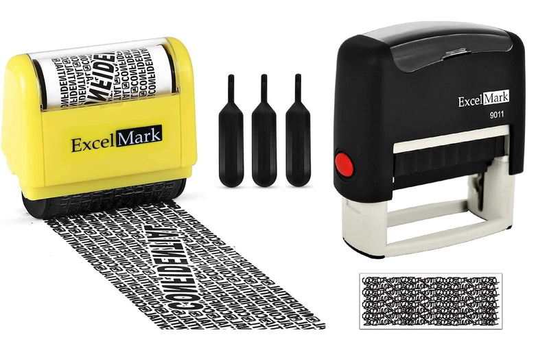 ExcelMark Rolling Identity Theft Guard Stamp (Roller Stamp, Refill Ink, and Self-Inking Stamp)