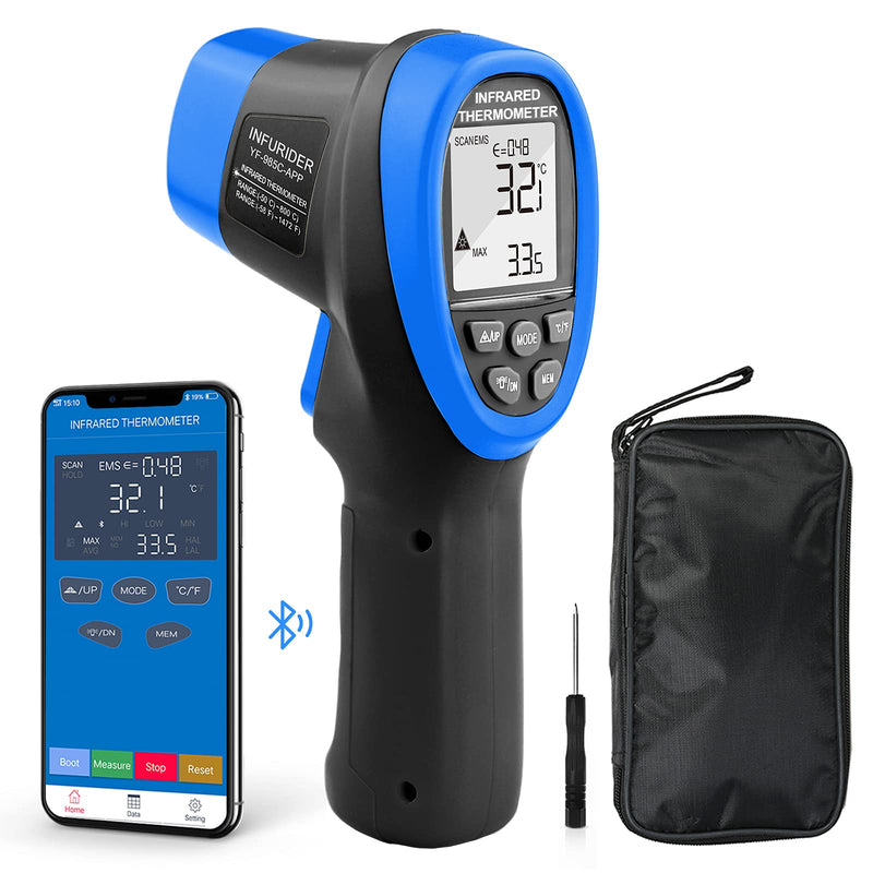 Digital Infrared Thermometer YF-985CAPP Non Contact Temperature Gun -58℉-1472℉ Pyrometer 16:1 Accurate IR Thermometer with Wireless Bluetooth,Backlight for Industry Kiln Forge【Not for Human】 985CAPP(With Bluetooth)