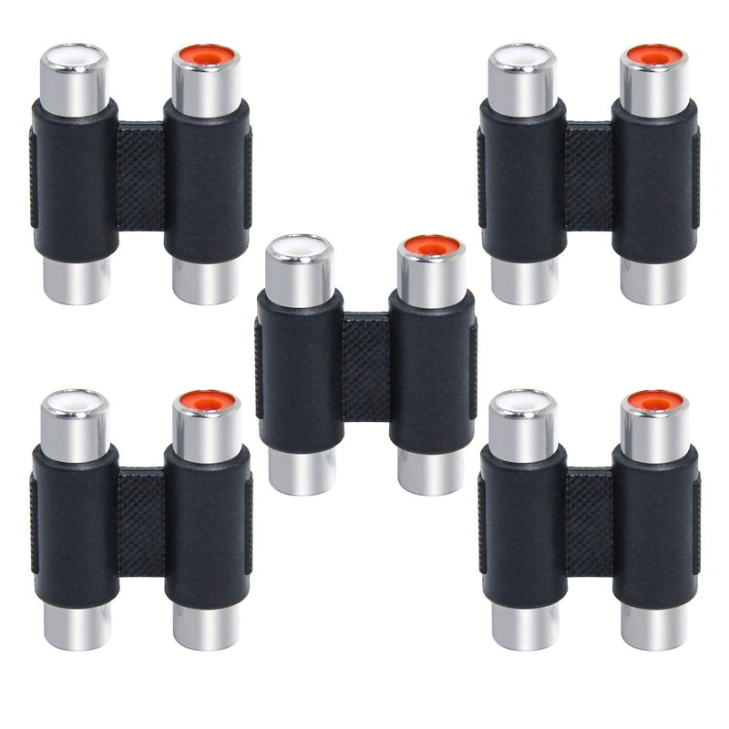 RCA Coupler, 5 Pack RCA Female to RCA Female Adapter Audio Video Cable Extension for Amplifier, Subwoofer 5-Pack
