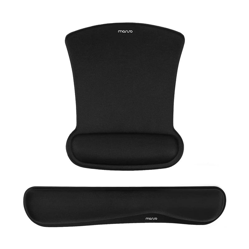 MOSISO Wrist Rest Support for Mouse Pad & Keyboard Set, Ergonomic Mousepad Non-Slip Rubber Base Home/Office Pain Relief & Easy Typing Cushion with Neoprene Cloth & Raised Memory Foam, Black