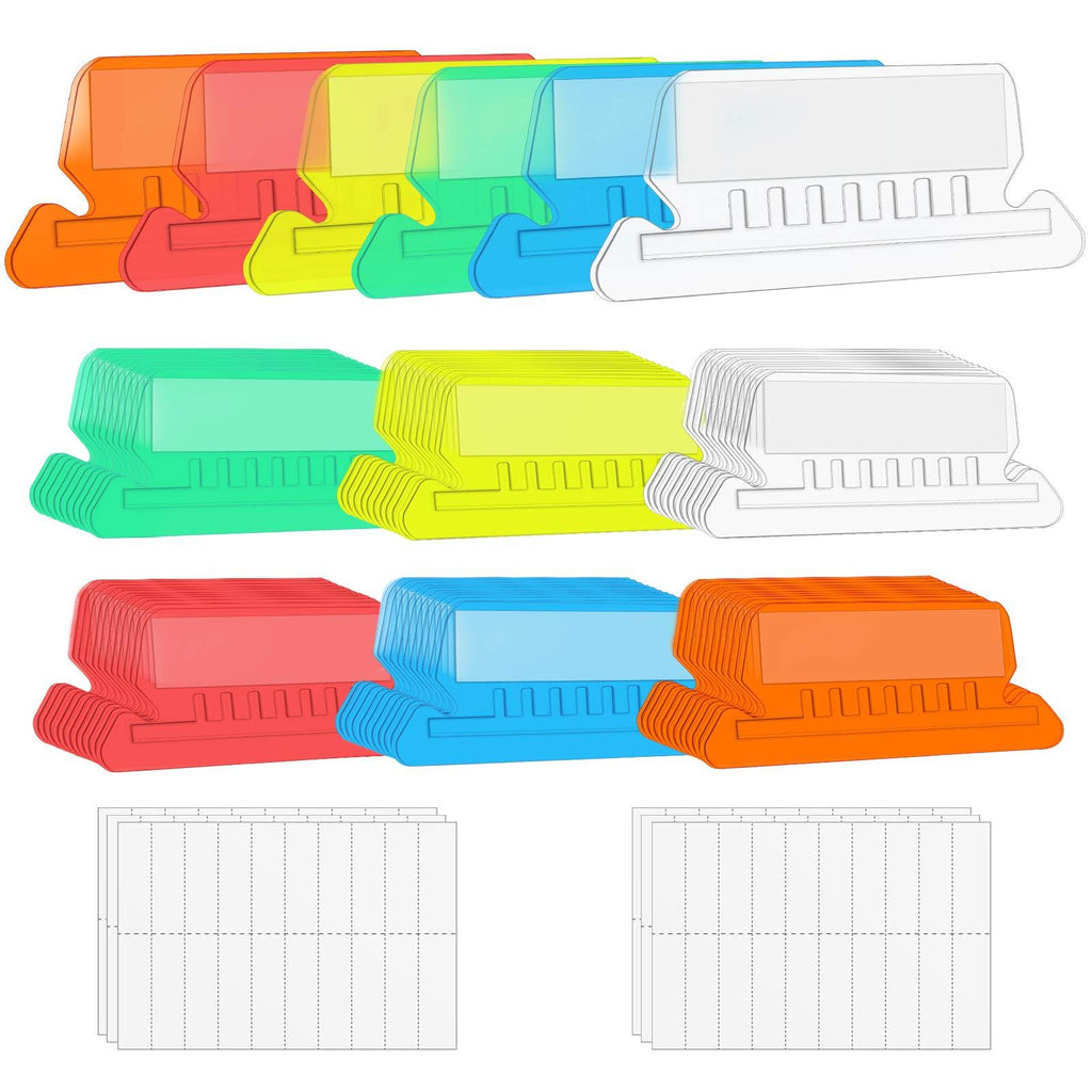 File Folder Tabs, 60+120 Sets Multicolor Hanging File Folder Tabs with Inserts for Hanging Folders, 2 Inch Clear Plastic Hanging File Tabs for Quick Identification