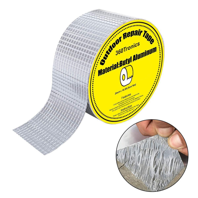 Butyl Waterproof Tape 2"W X 16.4'L, Outdoor Upgraded Waterproof Leak Proof Repair Tape, All Weather Patch Seal Strip UV Resistant VOC-Free for Pipe RV Awning Sail Roof Window Sealing HVAC Ducts 2 inch x 16.4 feet