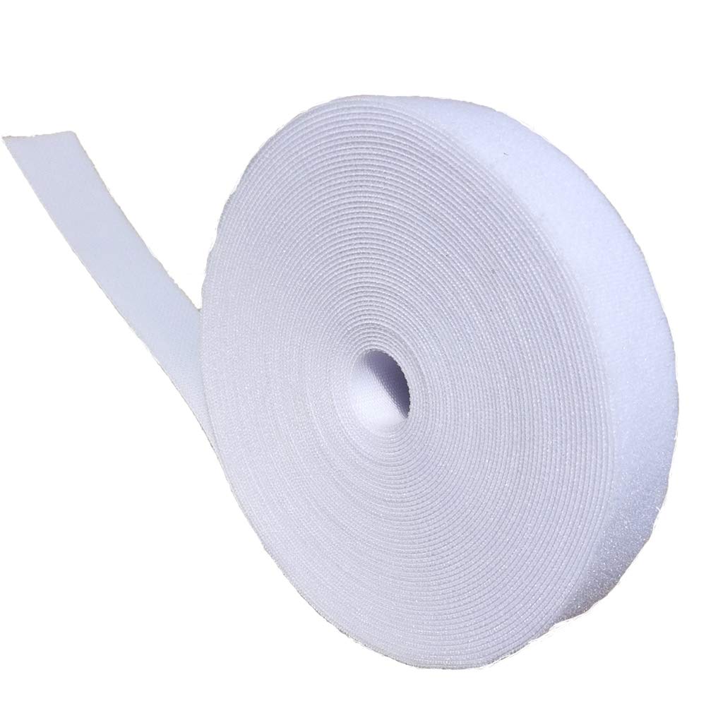 1/2 inch Hook & Loop Fastening Tape/Cable Tie for Electrical Cord 20ft Long Reuable Cable Straps (White)