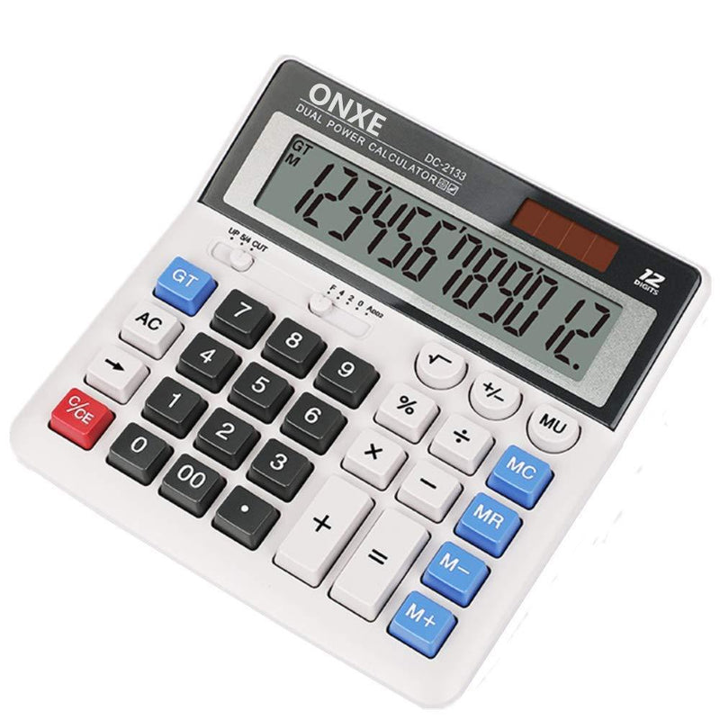 Calculator,ONXE Standard Function Desktop Calculators with Large 12 Digit LCD Display and Big Button, Solar and Battery Dual Power, Financial Accounting Calculator for Office,Desk, Home, School(2133) DC2133