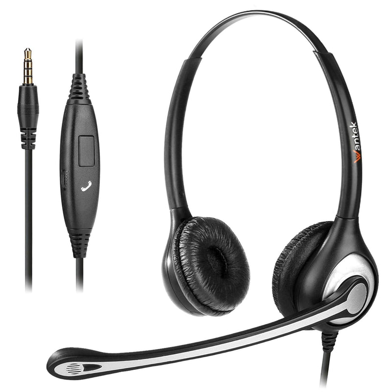 Cell Phone Headset with Microphone Noise Cancelling & Call Controls, 3.5mm Computer Headphones for iPhone Samsung PC Business Skype Softphone Call Center Office, Clear Chat, Ultra Comfort Black