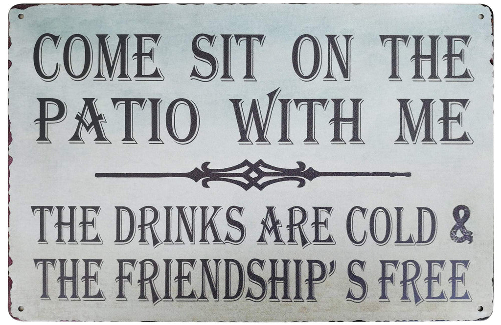 PXIYOU Come Sit on The Patio with Me Retro Vintage Metal Sign Country Home Decor Outdoor Porch Decorative Metal Plaque 8X12Inch