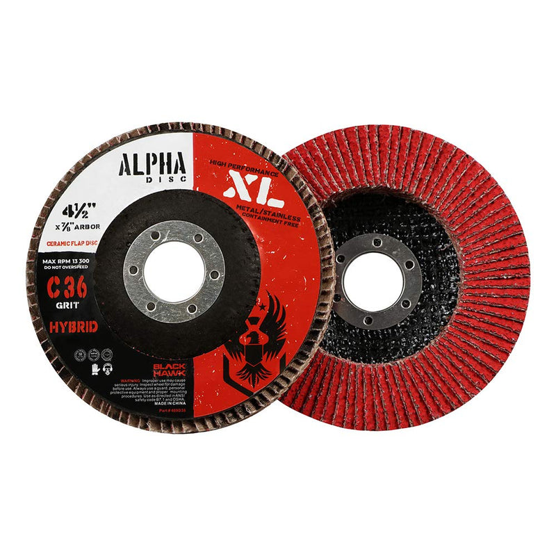 BHA Alpha Disc High Density Ceramic Flap Discs Jumbo Grinding Wheels XL, 4.5" x 7/8" - 5 Pack (60 Grit) 60 Grit