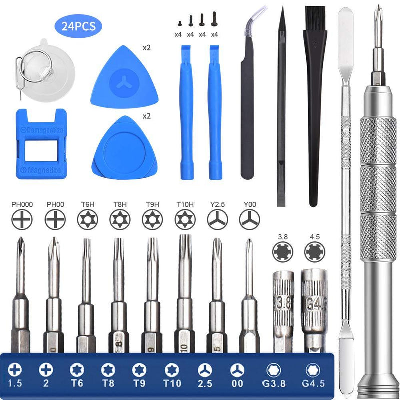 EasyTime Repair Tool Kit Compatible for PS4, Nintendo, Xbox one, 24 in 1 Triwing Screwdriver kit, T6 T8 T9 T10 Torx Gamebit Compatible for Switch Lite, Joycon, NES, SNES, GBA, 3ds, Gamecube, N64 24in1-Blue