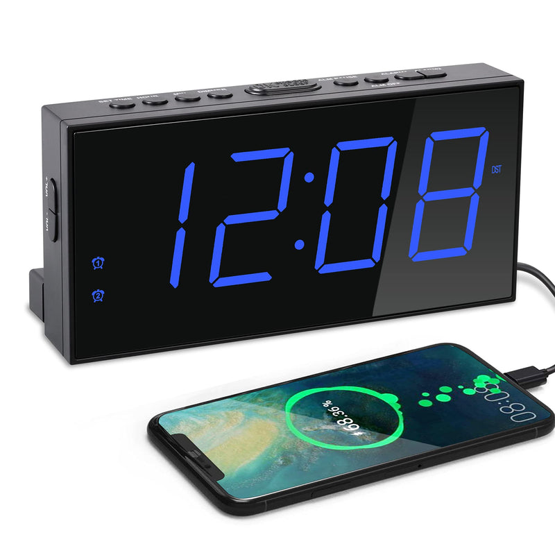 Digital Dual Alarm Clock for Bedrooms, Large Display Electric Clock with USB Charger, Battery Backup,Dimmer,4 Alarm Volume,DST 12/24H for Home Bedside Heavy Sleeper Kids Senior Teen Boy