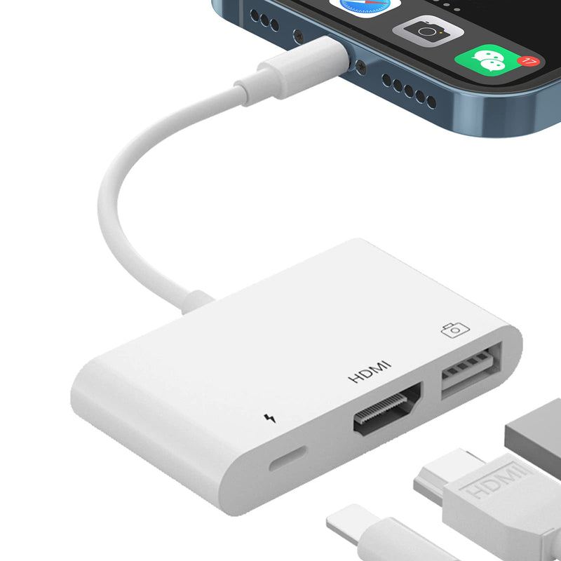 HDMI Adapter, 3 in 1 USB Camera Adapter with 1080P Digital AV HDMI Adapter + Charging Splitter, Support USB Flash Drive, MIDI Keyboard, Mouse, Ethernet Adapter