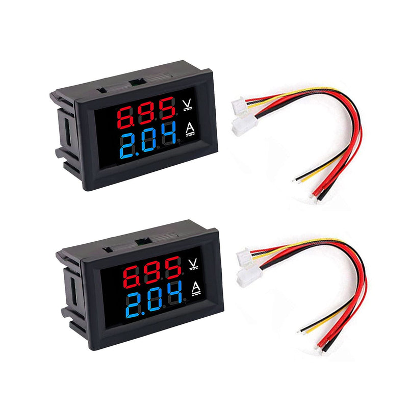 DaFuRui 2Pack 0.56 Inch Mini Digital Voltmeter DC 100V 10A Blue Red LED Amp Dual Digital Display Volt Meter Gauge Car Current Monitor Tester with Connect Wires
