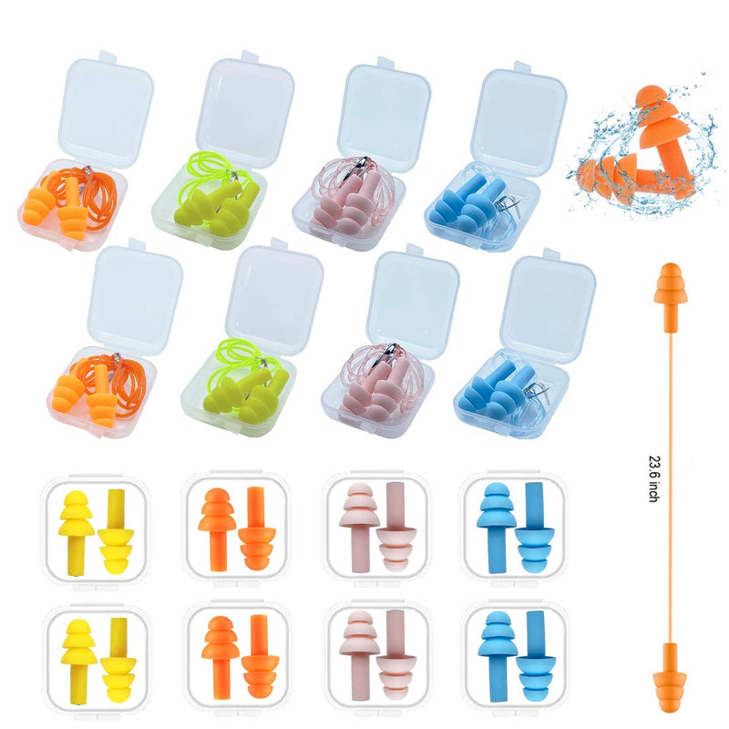 Silicone Ear Plugs for Sleeping,16 Pairs Soft Waterproof Noise Canceling Reduction Earplugs Waterproof Reusable Sound Blocking Earplugs for Concert,Swimming,Study,Loud Noise,Snoring
