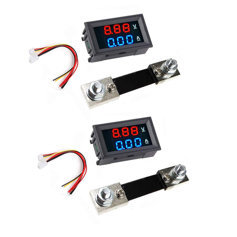 DaFuRui 2Pack Dual Display Volt Amp Meter DC Voltmeter Ammeter LED Digital DC 4.5-100V/50A Voltage Current Measurement Meter with Shunt