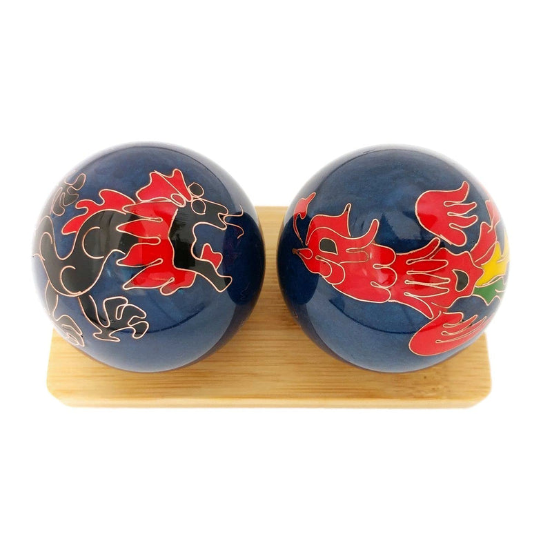 Top Chi Dragon and Phoenix Baoding Balls with Bamboo Stand (Medium 1.6 Inch) Medium 1.6 Inch