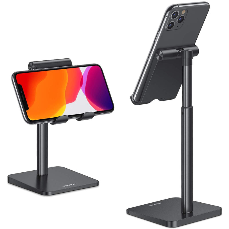 Cell Phone Stand, OMOTON Adjustable Angle Height Desk Phone Dock Holder for iPhone SE 2/11 / 11 Pro/XS Max/XR, Samsung Galaxy S20 / S10 / S9 / S8 and Other Phones (3.5-7.0-Inch), Black