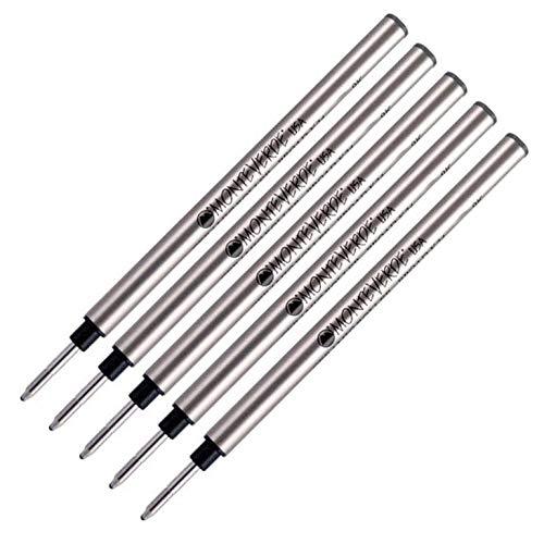 5 pack - Monteverde Capless Rollerball Pen Refills Compatible With Pelikan Rollerball Pens, Medium (Bulk Packed) (Black) Black