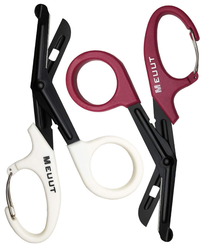 MEUUT 2 Pack Medical Scissors Trauma Shears-7.5" Bandage Scissors, Fluoride -Coated Blades Nursing Scissors Surgical Grade Shears EMT Scissors for EMT Workers Doctors Nurses Burgundy+White