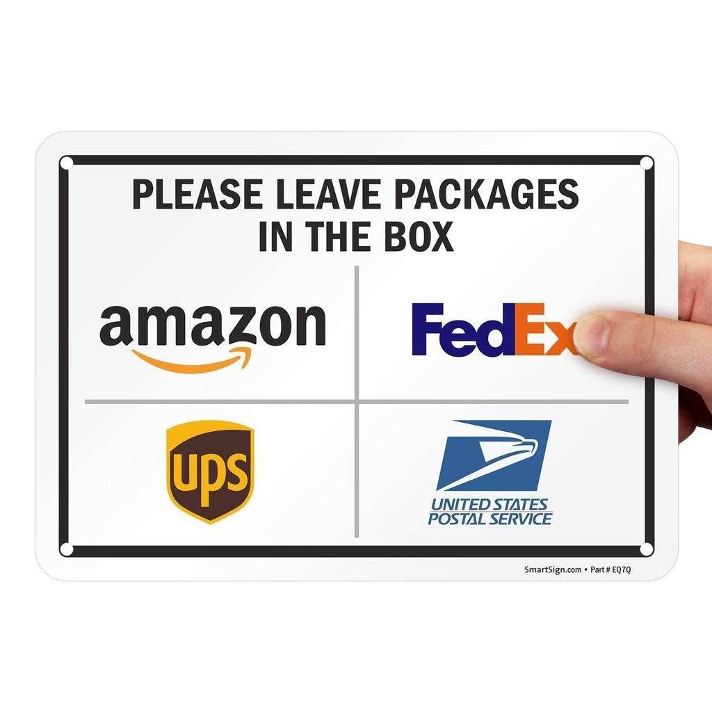 SmartSign 7 x 10 inch “Please Leave Packages in The Box - Amazon, FedEx, UPS, USPS” Delivery Instructions Metal Sign, 40 mil Laminated Rustproof Aluminum, Multicolor