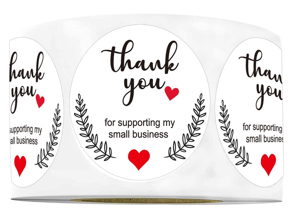 1.5" Round Thank You for Supporting My Small Business Sticker Labels with Hearts Waterproof - Printed White Small Business Thank You Stickers 500 Thank You Labels/Roll 1.5 inch