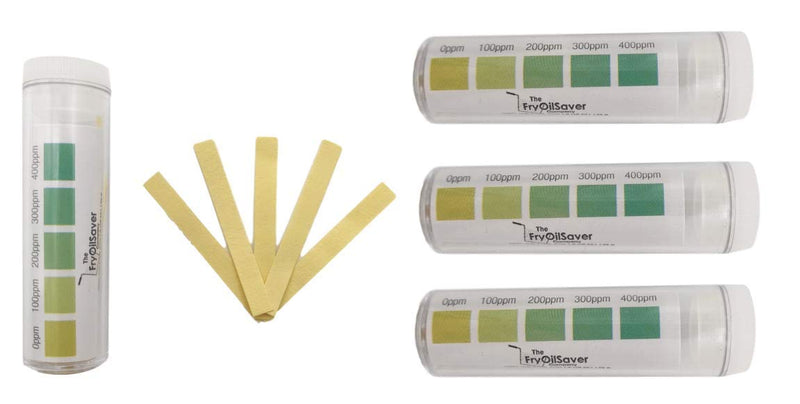 FryOilSaver Co, Quat Strips Pack of 4 x Vials, Restaurant Grade Quaternary Ammonium Sanitizer Strips, Precision QAC QR5, 0-500ppm Multi Quat Strips for Food Service, 4 x Vials of 100 Strips Each 400