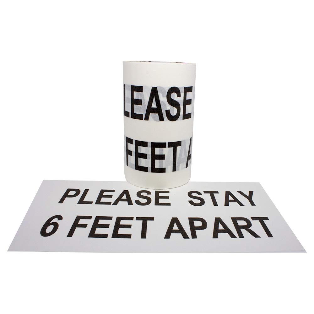 Pro 4000 Printed"Please Stay 6 Feet Apart" Tape, White Translucent Printed with Black Ink, Twenty 6"x10" Adhesive Signs Perforated on a 17ft Roll, Model Number: 840178025340