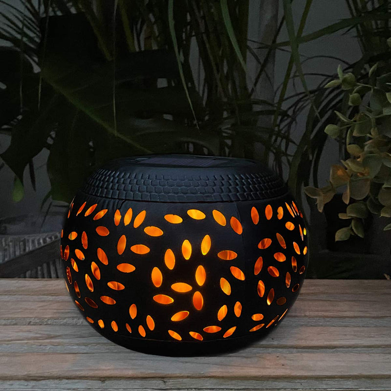 Solar Table Lantern Outdoor Waterproof- Dancing Flickering Flame Solar Powered LED Light，Black Metal Desktop Decorative Lamp Auto On/Off Lighting Dusk to Dawn for Indoor Desk Patio Garden Pathway Yard Black