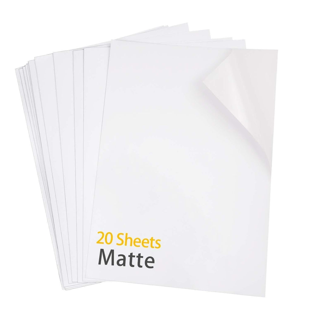 Premium Printable Vinyl for Inkjet Printer Sticker Paper Matte White Waterproof Decal Paper - 20 Self-Adhesive Sheets-8.5 x11 Inches