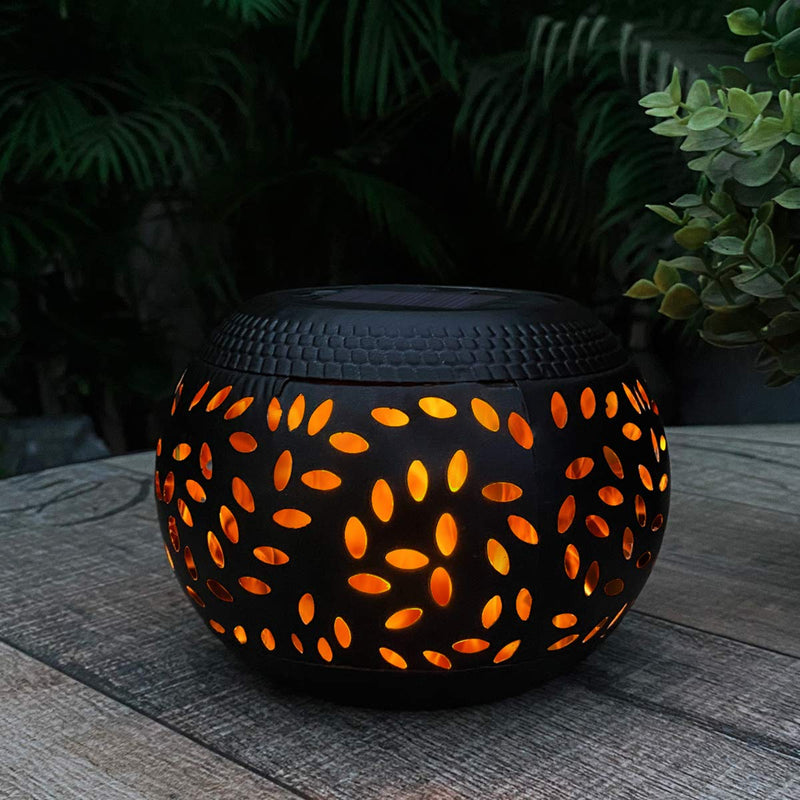 pearlstar Table Solar Lights Outdoor Waterproof - Dancing Flickering Flame Lamp Black Metal Tabletop Light Solar Powered Decorative Lighting Lantern for Desk Bedroom Patio Garden Pathway Yard (1 Pack)