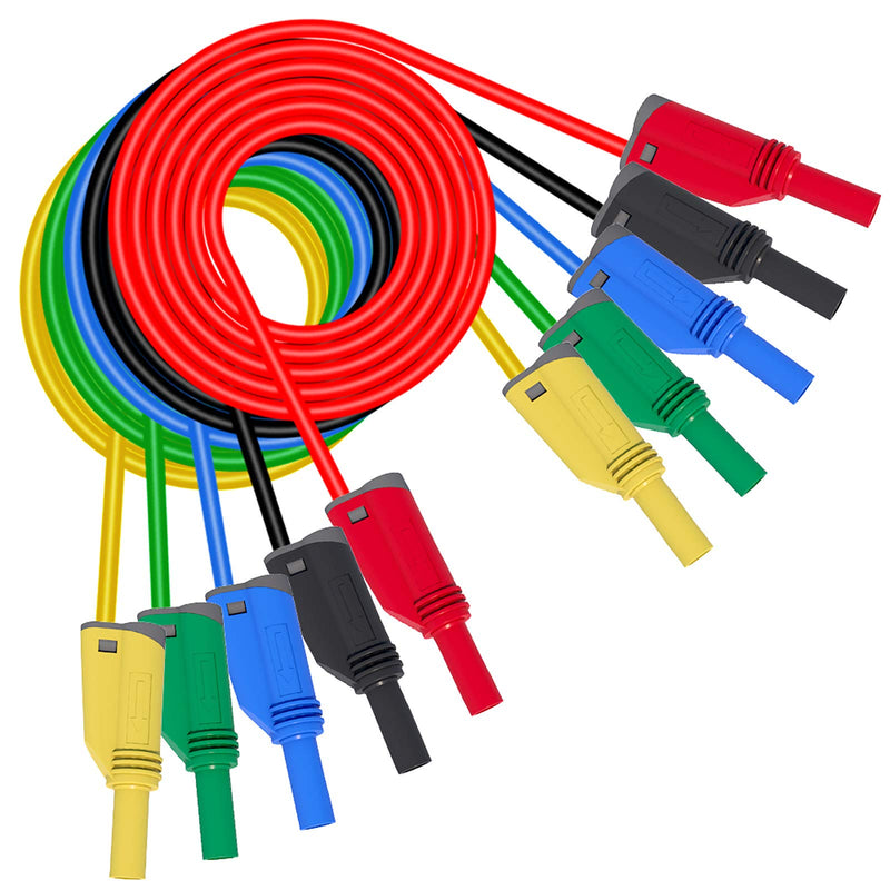 Goupchn 5PCS Banana Plug Silicone Test Leads 4mm Fully Insulated Safety Shrouded Stackable Banana Plug Soft Wire Extension Cable for Multimeter