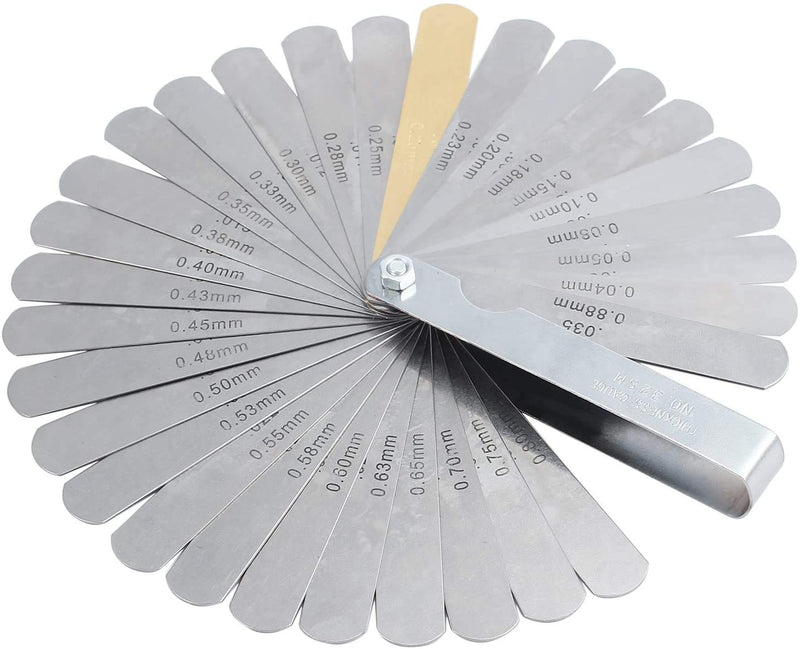 Stainless Steel Feeler Gauge Dual Marked Metric and Imperial Gap Measuring Tool (0.04-0.88 mm, 32 Blades)