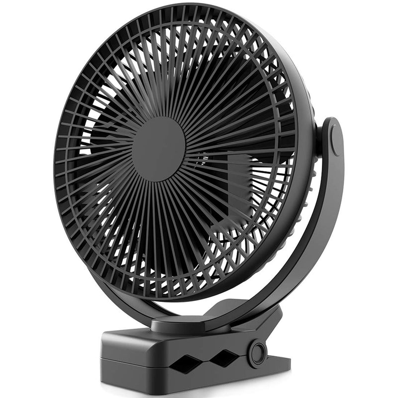KOONIE 10000mAh Rechargeable Portable Fan, 8-Inch Battery Operated Clip on Fan, USB Fan, 4 Speeds, Strong Airflow, Sturdy Clamp for Office Desk Golf Car Outdoor Travel Camping Tent Gym Treadmill Black