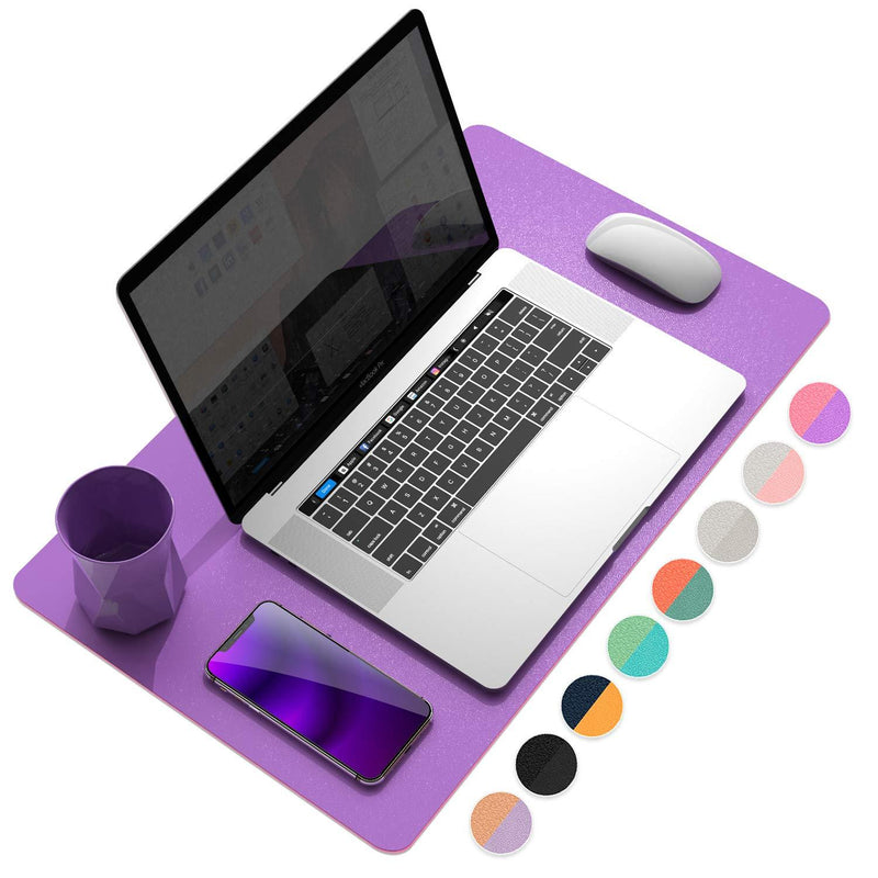 YSAGi Multifunctional Office Desk Pad, Ultra Thin Waterproof PU Leather Mouse Pad, Dual Use Desk Writing Mat for Office/Home (23.6" x 13.7", Aconite Violet+Eosine Pink) 23.6" x 13.7"